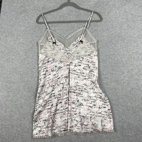 Victorias Secret Satin Script Mini Slip Dress Womens M Lace Trim Lingerie - Picture 2 of 12